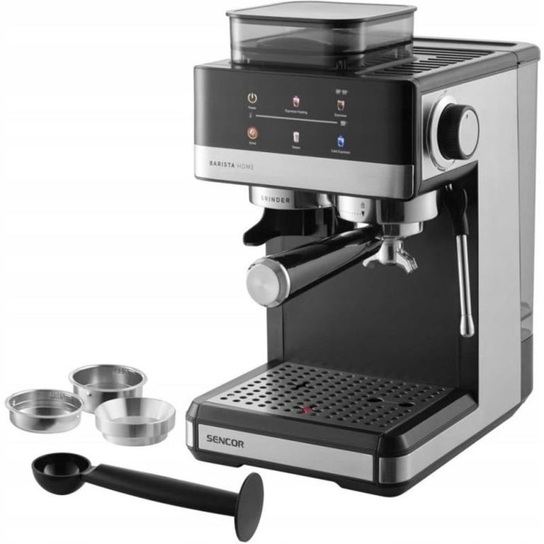 Machine à café expresso SENCOR SES 5000SS avec broyeur intégré 20 bars, réservoir 1,8 L, Thermoblock, écran tactile, buse vapeur pivotante Noir/Argent - Neuf
