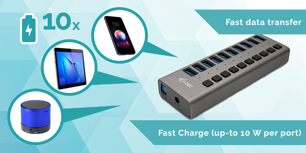 i tec USB 3.0 Charging Hub 10 Port + Power Adapter - vue 2