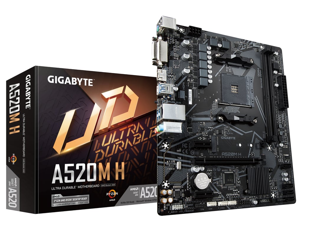 GIGABYTE Carte mère A520M H Prend en charge les processeurs AMD Ryzen série 5000 AM4 VRM numérique pur 4+3 phases jusqu'à 5100 MHz DDR4 OC PCIe 3.0 x4 .2 LAN GbE USB 3.2 Gen 1 Neuf - vue 6