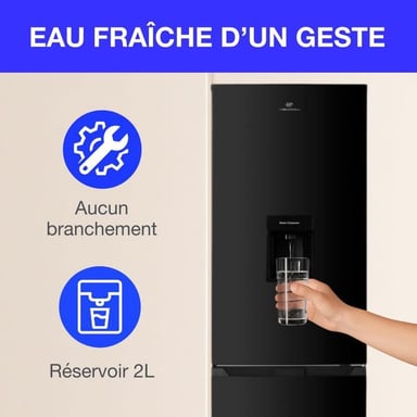 Réfrigérateur congélateur bas 251L - CONTINENTAL EDISON - Total No Frost - Noir - Classe D - L 55 cm x H 180 cm