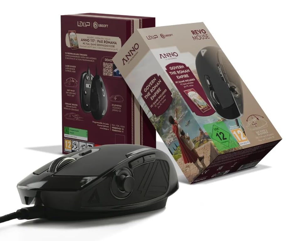 Souris Gaming 3D Filaire Revo + Jeu Digital PC : Anno 117 Pax Romana (Clé Ubisoft Connect), Joystick 3D et Pivot 360, 12 Boutons Programmables, Patins Céramique, RGB - Neuf