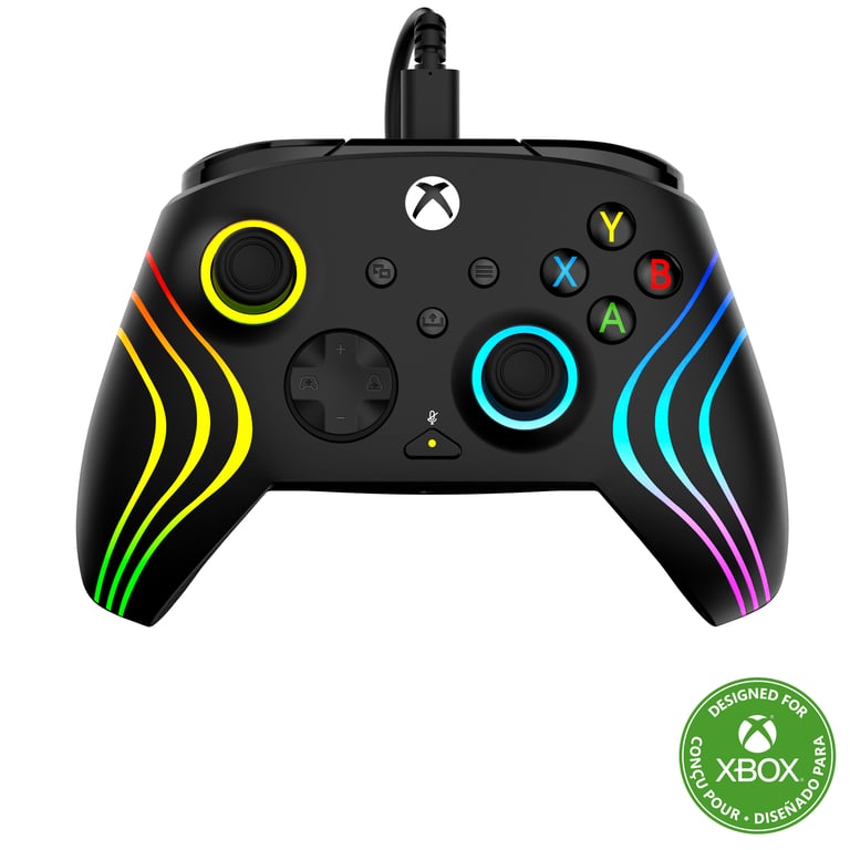 Turtle Beach Afterglow Wave Controller Noir Manette de jeu RGB filaire - Licence pour Xbox Series XS, Xbox One et Windows - Boutons programmables, gachettes à effet Hall, commandes audio - Neuf