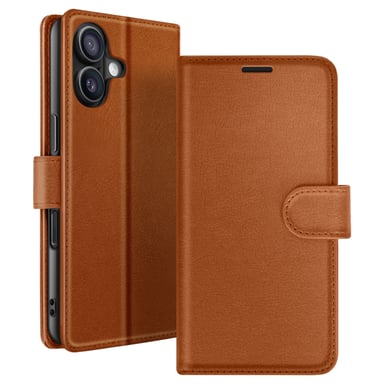 Zanaé Funda tipo cartera para iPhone 16 Plus con soporte y lengüeta magnética Marrón