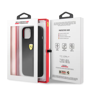 Ferrari Coque en silicone pour iPhone 13 Pro Noir On Track avec logo en métal