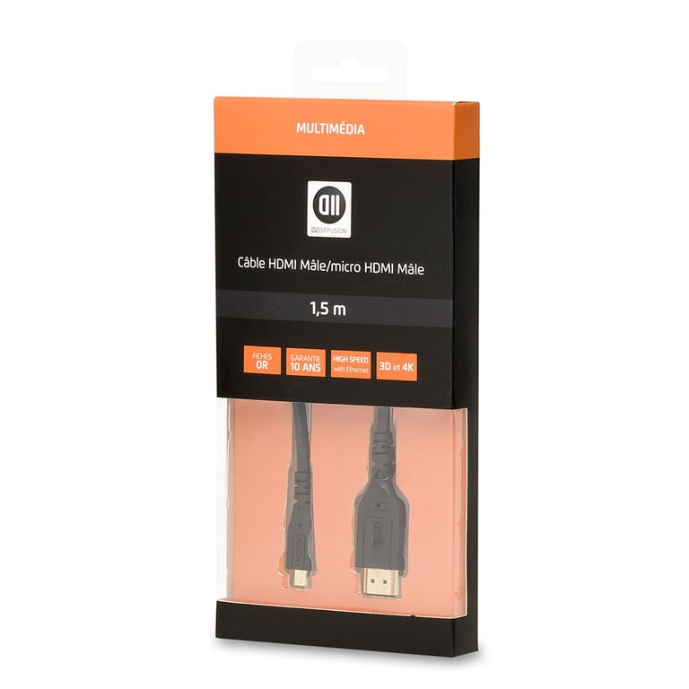Câble HDMI 1.4 mâle/ micro HDMI mâle Noir/Gold - Neuf