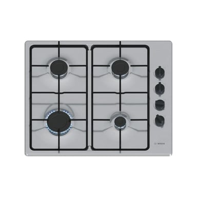 Table gaz inox, 60 cm, SER2, inox, 4 brûleurs, Fonte avec pieds en caou BOSCH - PBP6B5K80