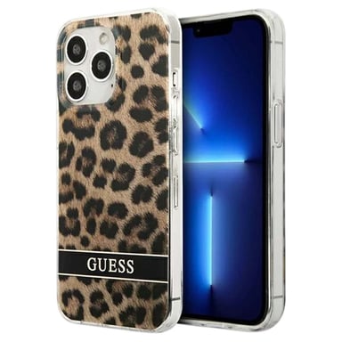 Guess Funda para iPhone 13 Pro Electro Stripe de TPU con Diseño de Leopardo Marrón