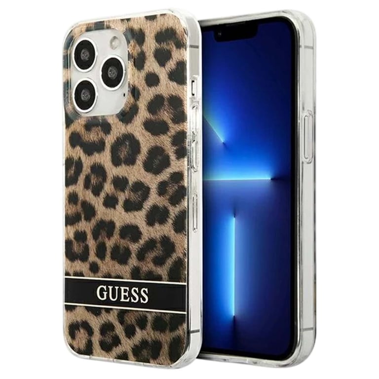 Guess Leopard Electro Stripe - Coque pour i iPhone 13 Pro (Marron) - 3666339047382