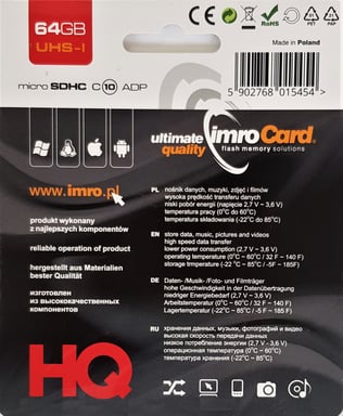 Scheda di memoria Micro SDHC 64GB Classe 10