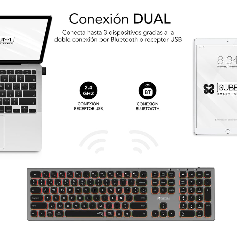 Clavier Universel SUBBLIM SUBKB-3MIE300 – RF Sans Fil + Bluetooth, QWERTY Espagnole - vue 4