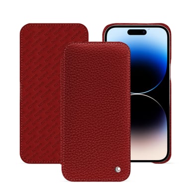 Housse cuir Apple iPhone 15 Pro Max - Rabat horizontal - Rouge - Cuir grainé