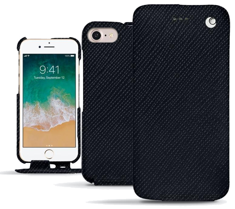 Housse cuir Apple iPhone 7 - Rabat vertical - Noir élégant - NOREVE