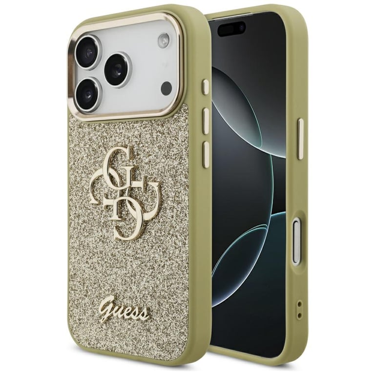 Guess Coque Fixed Glitter Big 4G Metal Frame pour iPhone 17 Pro