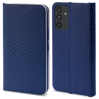 Moozy Étui Portefeuille pour Samsung A54 5G, Bleu Foncé Carbone - Étui à Rabat avec Bordure Métallique Fermeture Magnétique Flip Cover avec Porte-Cartes et Fonction Béquille