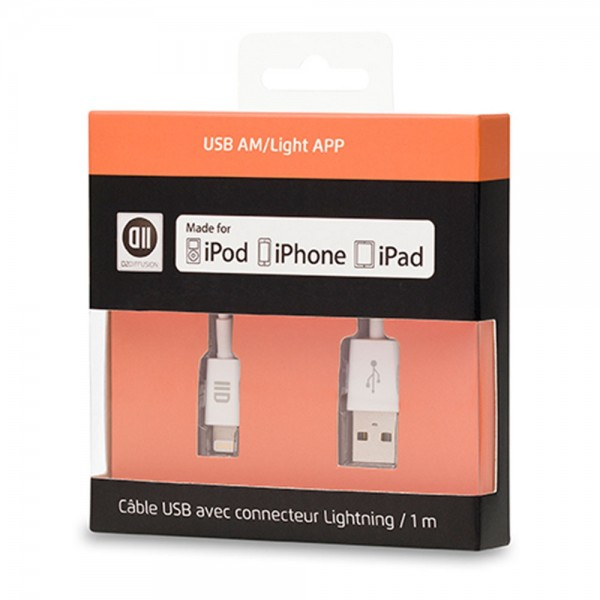 D2 Diffusion D2USBAPPLIGHT100B câble de téléphone portable Blanc 1 m USB A Lightning