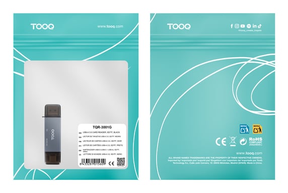 Lector de Tarjetas Externo TooQ TQR-3001G- USB 3.0 y USB Tipo-C
