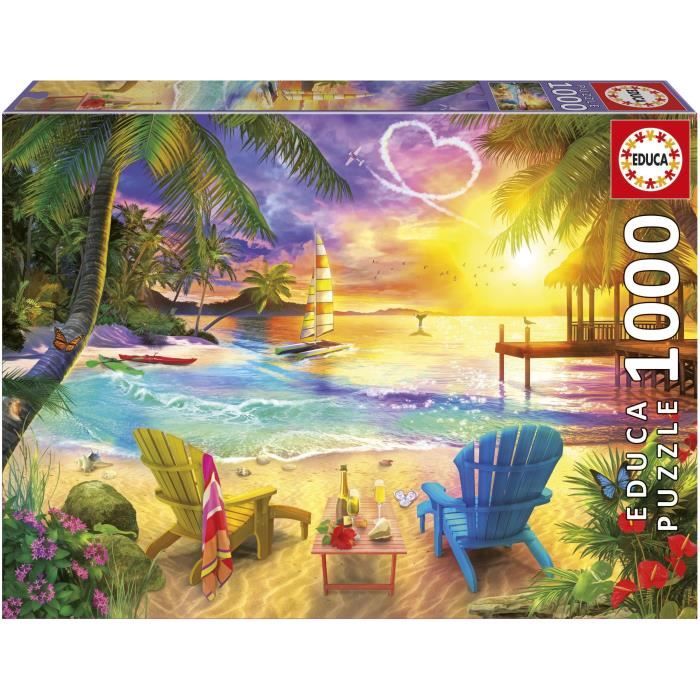 Puzzle EDUCA Plage dAmour 1000 pièces 68x48 cm Pour adultes Thème nature