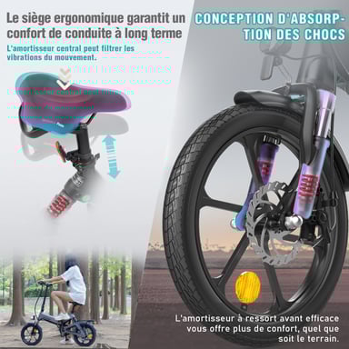 Bicicleta eléctrica HITWAY 16 - 250W/36V - Bicicleta eléctrica plegable de pedaleo asistido - Batería 7,8Ah - Para adolescentes y adultos,Gris