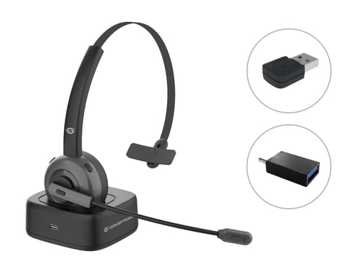 Conceptronic POLONA03BDA écouteur/casque Écouteurs Sans fil Arceau Bureau/Centre d'appels Bluetooth Socle de chargement Noir