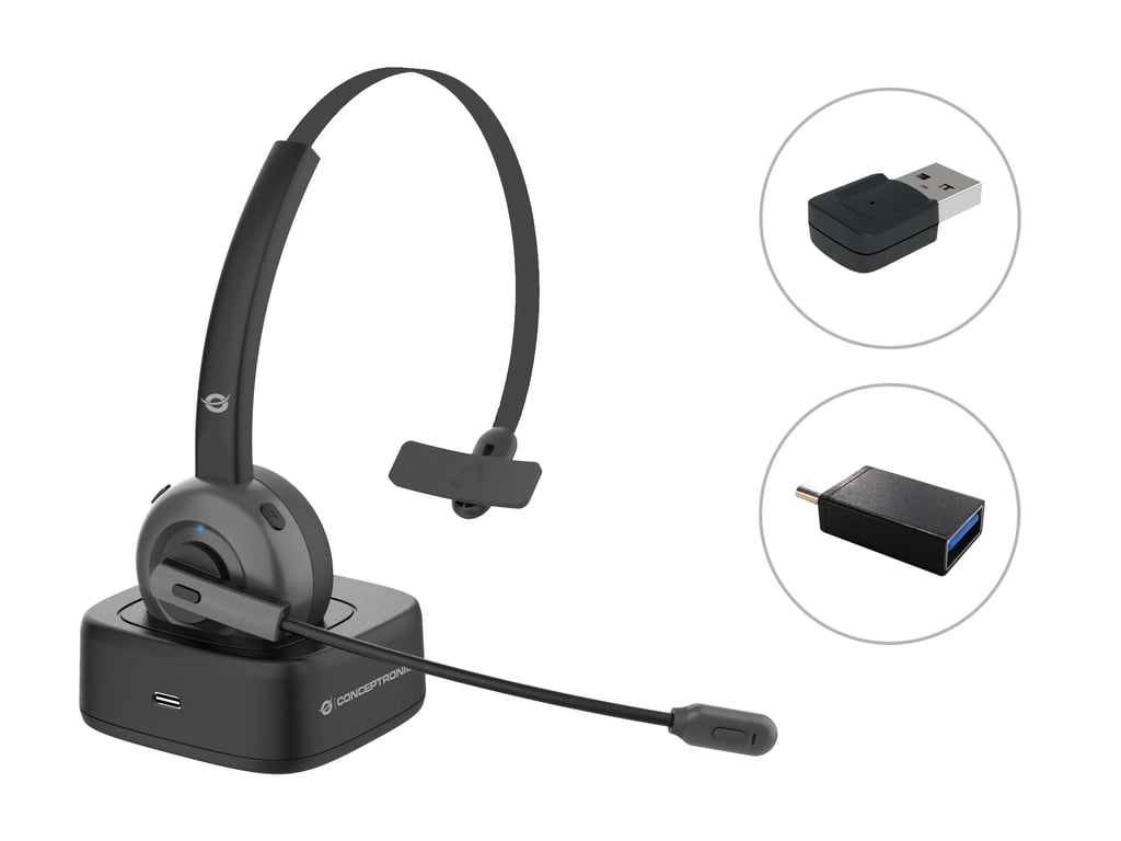 Casque Conceptronic POLONA03BDA – Sans Fil, Bureau, Bluetooth 5.0, Autonomie 22h