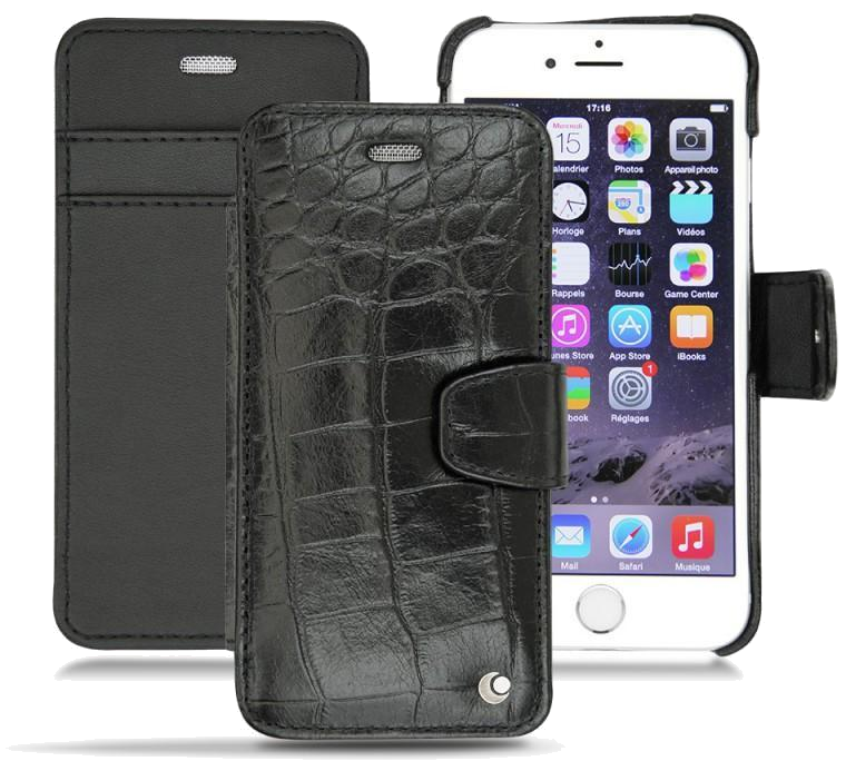 Housse cuir Apple iPhone 6 - Rabat horizontal portefeuille - Crocodile nero - NOREVE