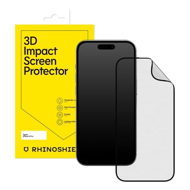 Protector de pantalla RhinoShield 3D Impact compatible con [iPhone 14 Pro] 3 veces más protección contra impactos Bordes curvados 3D para una cobertura total - Resistente a arañazos - Negro