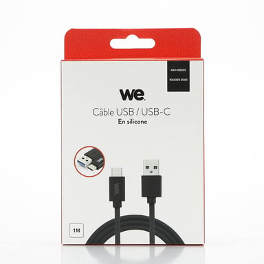WE Câble USB vers USB-C en Silicone, Charge Rapide de 1 Mètre, USB 3.2 gen 1 (USB 3.0), Charge et Transferts de Données - Noir