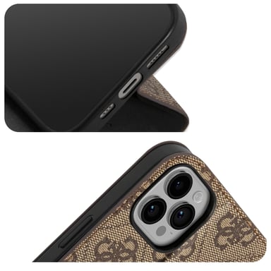 Guess Funda Folio para iPhone 14 Pro Printed 4G Trendy Marrón