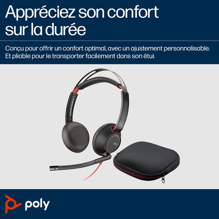 Poly Micro-casque Blackwire 5220 stéréo USB-C + connexion 3,5 mm + adaptateur USB-C/A - Neuf