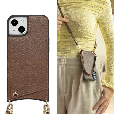 Selencia Coque de télephone Nova avec cordon et porte-cartes pour Apple iPhone 14 / 13 - Mocha Brown