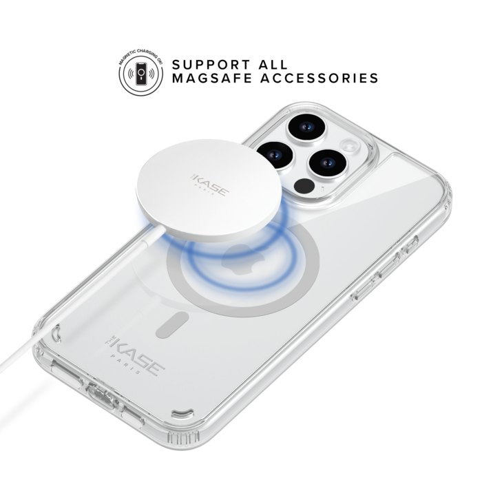 Coque antibactérienne antichoc magnétique invisible pour Apple iPhone 15 Pro Max, Transparente