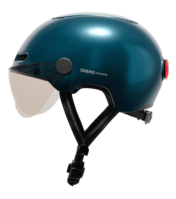 Cosmo Fusion+ Taille M, Bleu Navy- Casque avec éclairage Vélo Arrière Intelligent et Connecté - Assurance Individuelle ALLIANZ offerte durant 1 an - Neuf