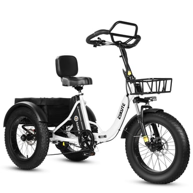 Tricycle cargo électrique ESKUTE T302 Pro, batterie 48 V 20,8 Ah, avec dossier de siège arrière et paniers avant/arrière - blanc