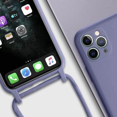 Coque Cordon pour iPhone 11 Pro Max Semi-rigide Lanière Tour du Cou 80cm Lavande