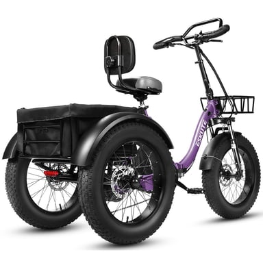 Triciclo eléctrico ESKUTE T302 Pro, 250 W, 48 V 20,8 Ah, con bolsa para teléfono, espejos retrovisores y candado de combinación - Violeta