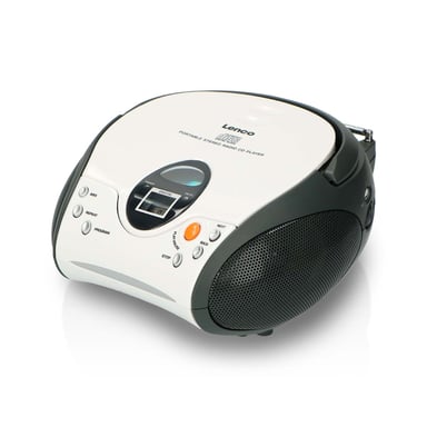 Radio FM Stéréo Portable avec Lecteur CD et Antenne Télescopique Blanc