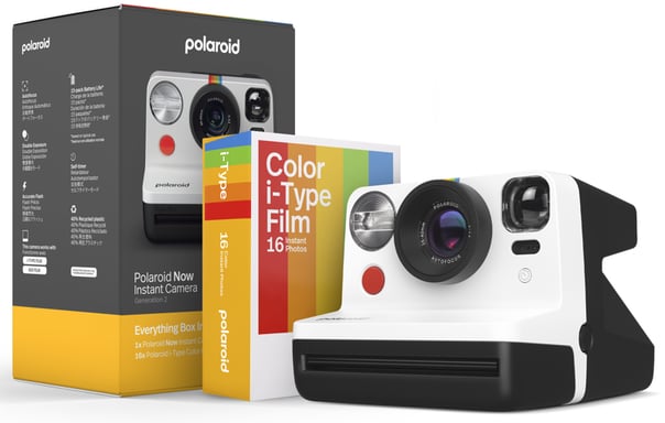 Coffret appareil photo instantané Polaroid Now Génération 2 Blanc et Noir + 16 films inclus