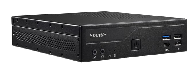 Shuttle Slim PC DH610, S1700, 1x HDMI, 2x DP, 1x 2,5'', 2x M.2, 2x LAN (Intel 1G + 2,5G), 2x COM, funzionamento 24/7, attacchi VESA