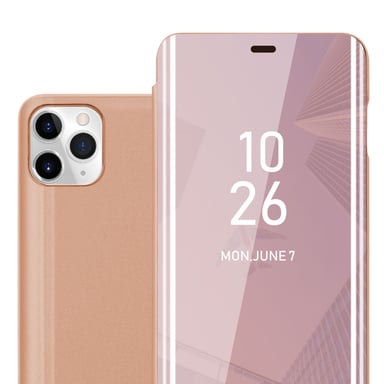 Coque pour Apple iPhone 11 PRO MAX en KUNZIT ROSE Clear View Housse de protection Étui de protection miroir avec fonction de support Protection à 360 degrés