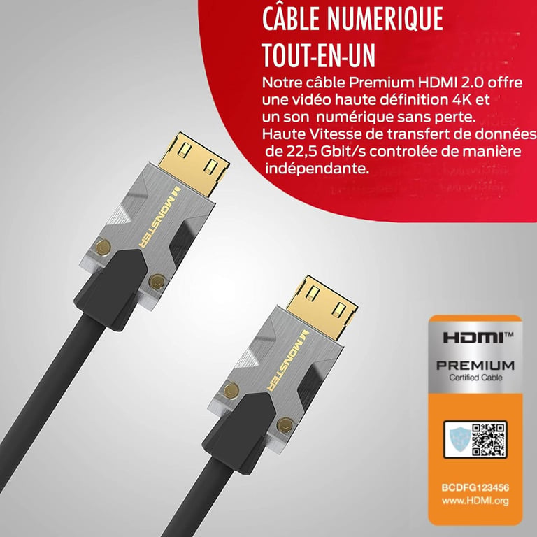 CABLE HDMI M1000 UHD 4K HDR 22.5GBPS 3M - vue 6