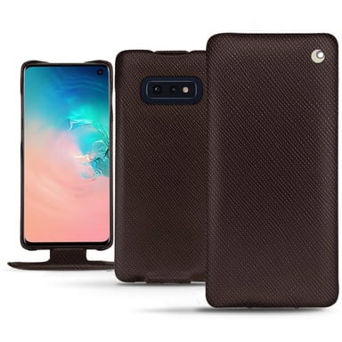 Funda de piel Samsung Galaxy S10E - Solapa vertical - Marrón hechizante ( Pantone #4e3629 ) - Piel saffiano