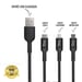 Jaym - Cable Premium 1,5 m - USB-A vers 3 Sorties : Lightning, Type-C et Micro USB - Garanti à Vie - Ultra renforcé - Longueur 1,5 mètres