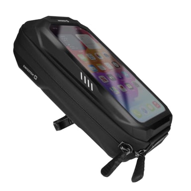 Swissten Bolsa teléfono bicicleta, impermeable IP66, almacenamiento integrado Negro
