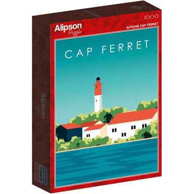 Puzzle 1000 pièces ALIZE Phare du Cap Ferret Illustration rétro portrait teal rouge turquoise - Neuf