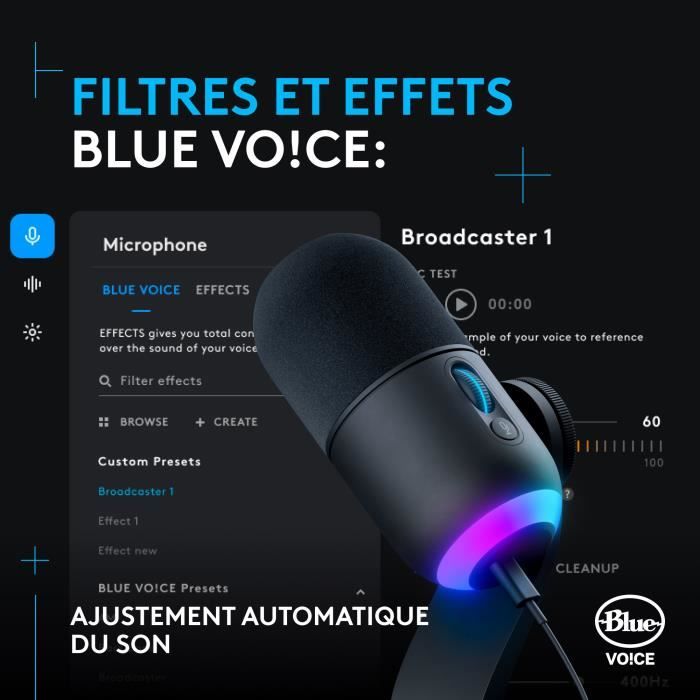 Microphone Gamer - LOGITECH G - Yeti GX - RVB dynamique - Pour Enregistrement, Streaming, gamer, Podcast - PC ou MAC - Noir - Neuf