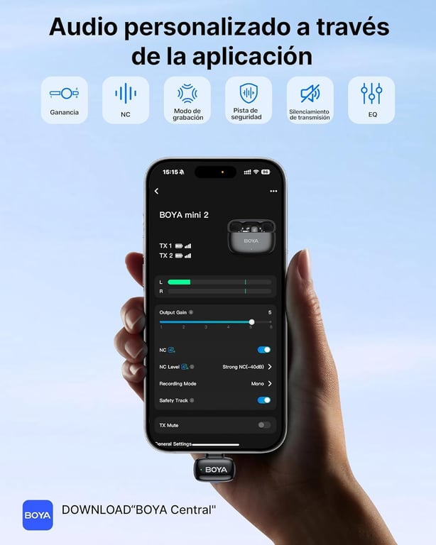 Microphone Sans Fil Boya Mini 2 – USB-C, 24 bits, 48 kHz, 2 Émetteurs, Contrôle App - vue 3