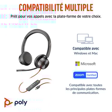POLY Blackwire 8225 cuffie stereo USB-C + adattatore USB-C/A