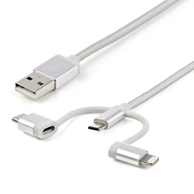 StarTech.com Cavo multi caricatore USB da 1 m - Lightning USB-C Micro-B - Intrecciato