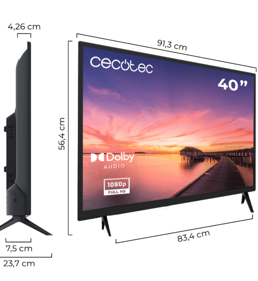 Cecotec Smart TV LED 40 Pouces avec résolution Full HD Television 0 série 0040. Système Dolby Tuner DVB TT2C/ /S2 Haut parleurs Connexions HDMI x 3 et USB x 2 Mémoire Flash - vue 4