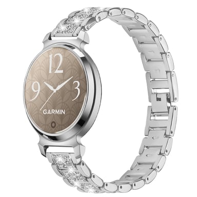 Elegante correa de reloj de acero inoxidable plateado con diamantes compatible con Garmin Lily 2